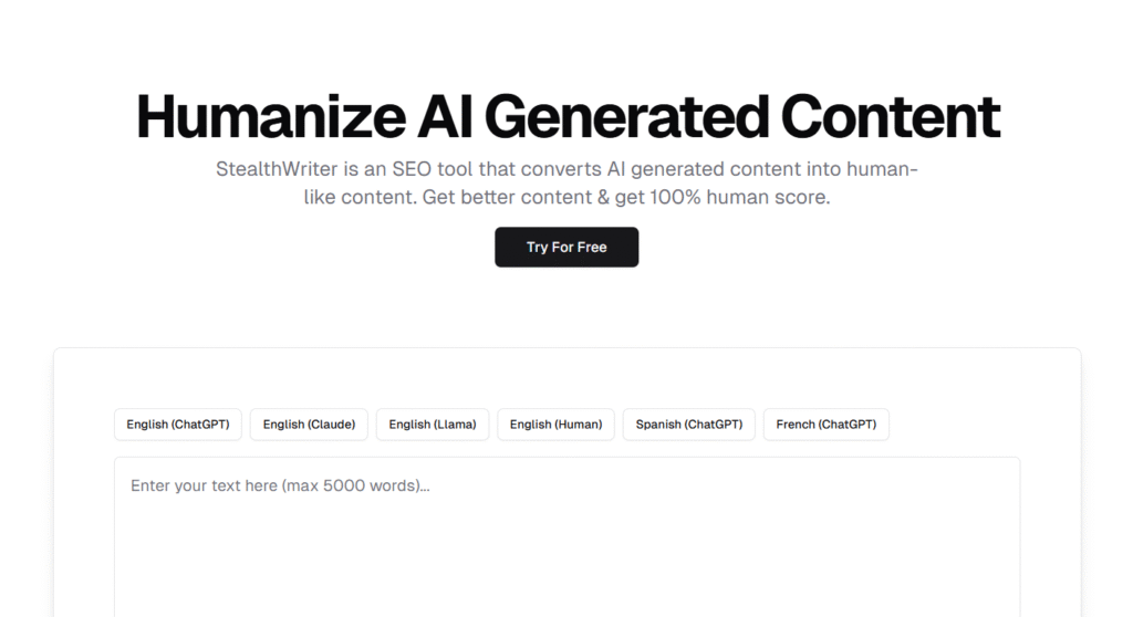 Stealth Writer AI website homepage
