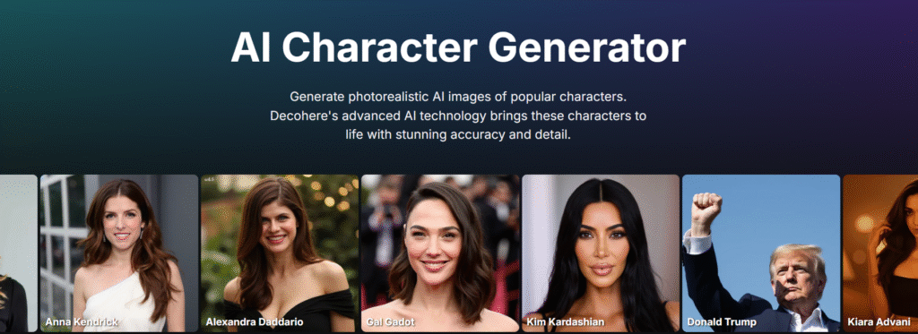 Decohere AI character generator feature